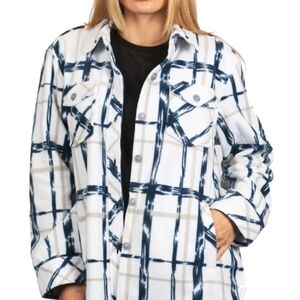 Spli Coast Fleece Shacket in Blue and White